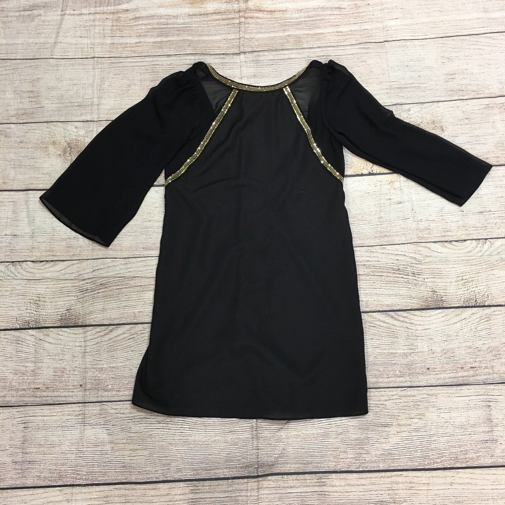 😍BCBGeneration Black Gold Beaded Cocktail Dress Size 2 XS NWT. Long sleeve